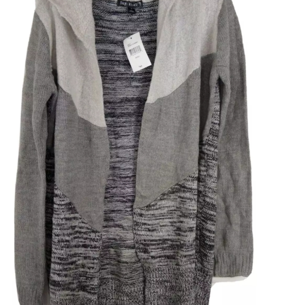 Say What Gray Light weight Open Front Hooded Cardigan Size Small New
